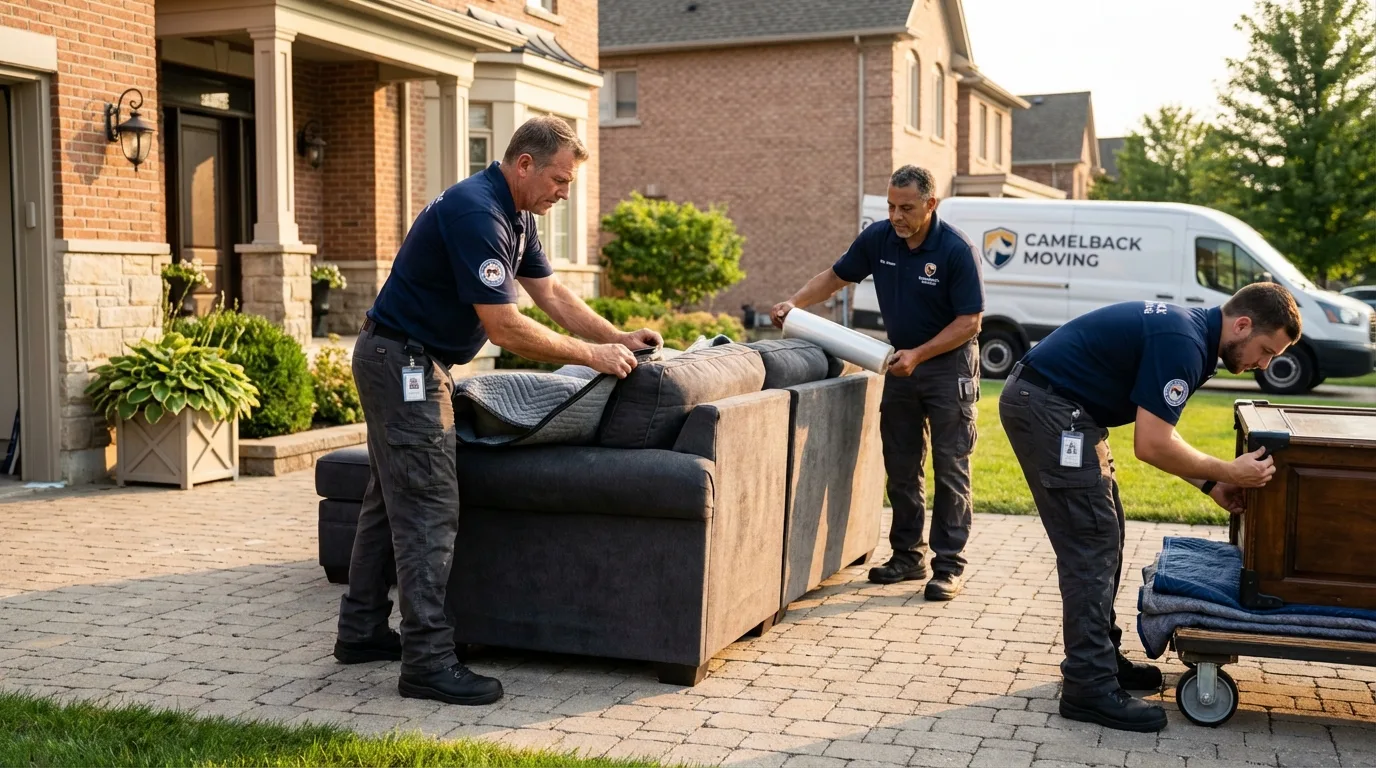 Large estate moving crew wrapping furniture in Minden, LA